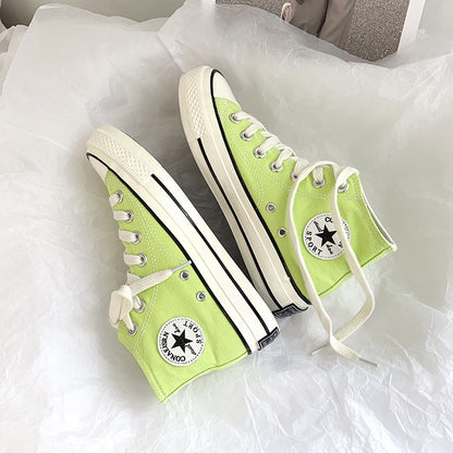 flowersverseSpring Wannian Versatile High-Top Canvas Shoes Women's Korean-Style Ulzzang Preppy Style Board Shoes Hong Kong Style Vintage Fashion Shoes