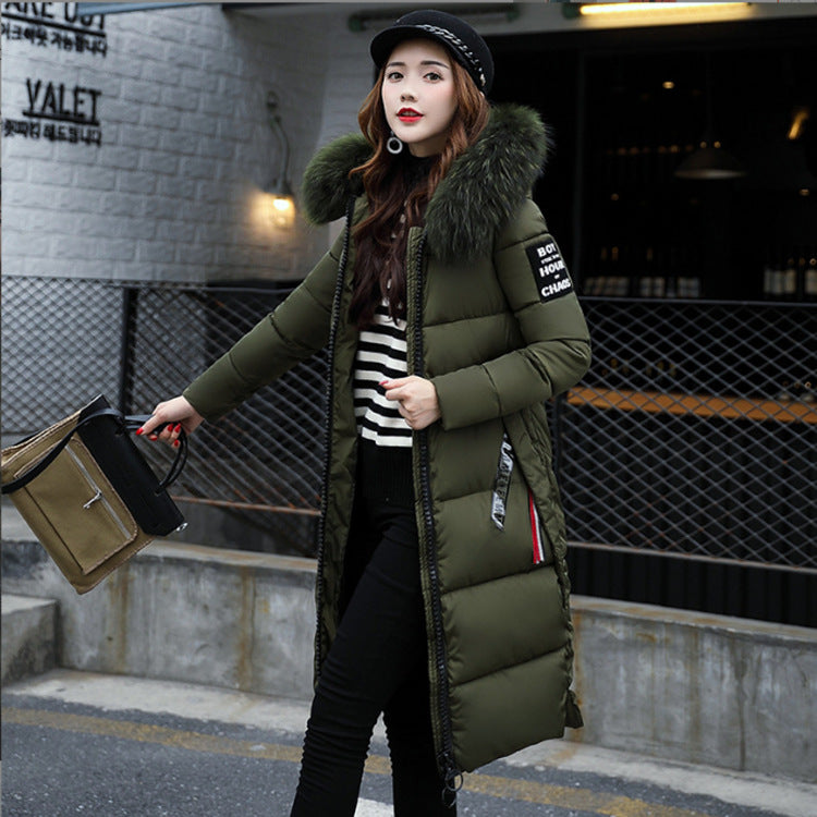 New autumn and winter new Korean version slim-fitting cotton-padded clothes for women's medium and long fashion big fur collar thickened down cotton-padded clothes for women