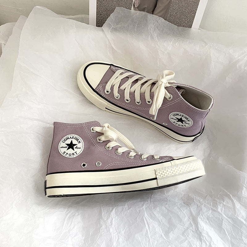 flowersverseSpring Wannian Versatile High-Top Canvas Shoes Women's Korean-Style Ulzzang Preppy Style Board Shoes Hong Kong Style Vintage Fashion Shoes