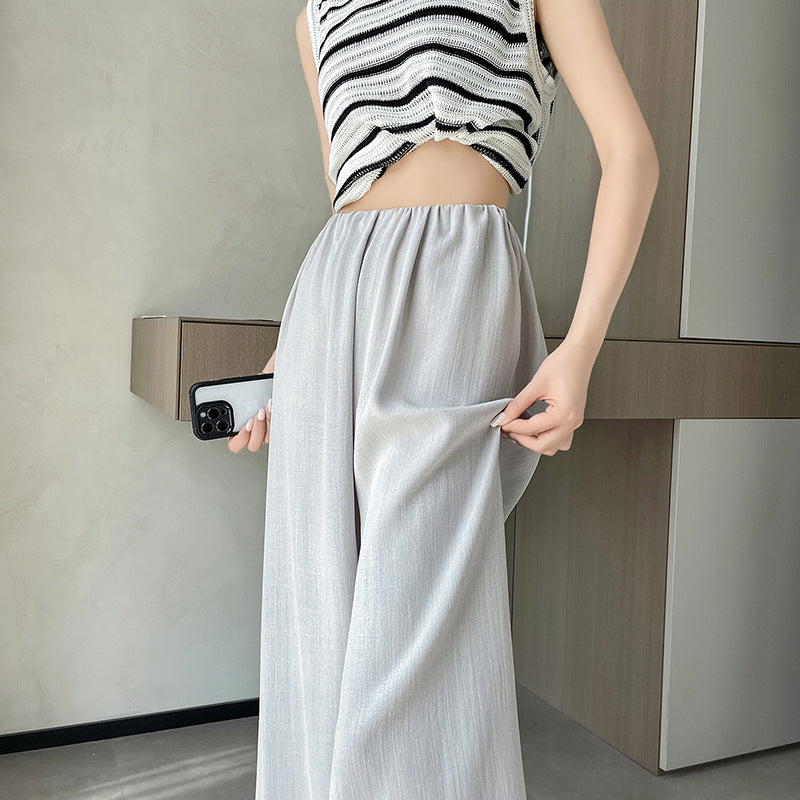 flowersverse Summer New Ice Silk Cotton Linen High Waist Culottes Women's Loose Slimming Thin Casual Linen Wide-Leg Pants