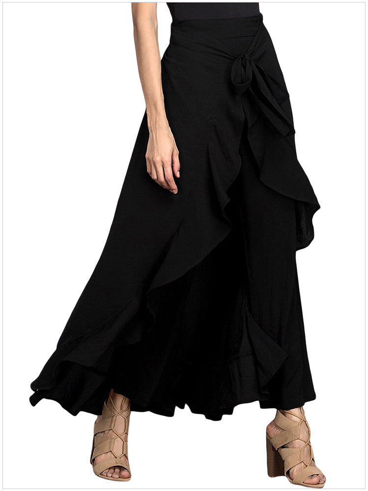 FLOWERSVERSE  Cross-Border  Women's Foreign Trade European and American plus Size High Waist Wide Leg Pants Autumn New High Waist Trousers Chiffon Pants