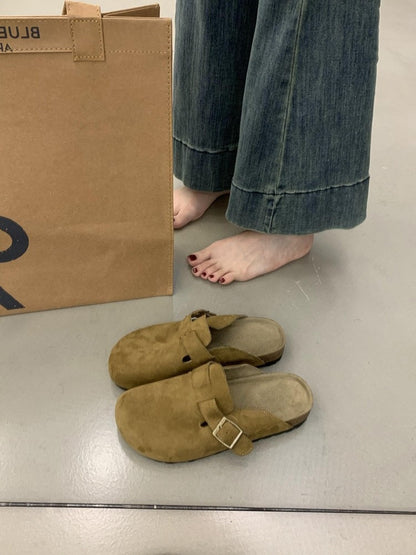 2025  platform-soled retro baotou half-slippers women's outerwear lazy one-pedal cork-soled leopard print Mary Jane Birkenstocks