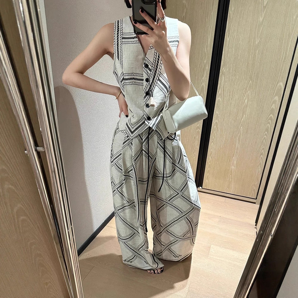 Siyuan old money wind summer vacation leisure relaxation comfortable Tencel linen vest vest women's wide-leg pants set