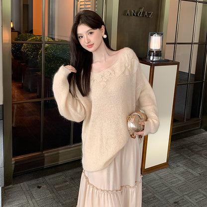 2025 Thirteen Lines popular Autumn New Elegant Wool Mohair Knitted Sweater Versatile Sweater Women 25060