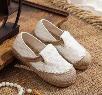 flowersverseNew Simple Cloth Shoes Big Head Shoes Closed-Toe Slippers Fisherman Shoes Linen Leisure Solid Color Beijing Traditional Women's Cloth Shoes