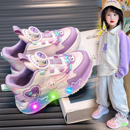 flowersverse Girls with Lights Clow M Sneaker  Spring and Summer New Luminous Cartoon Princess Shoes Light Children Buttoned Shoes