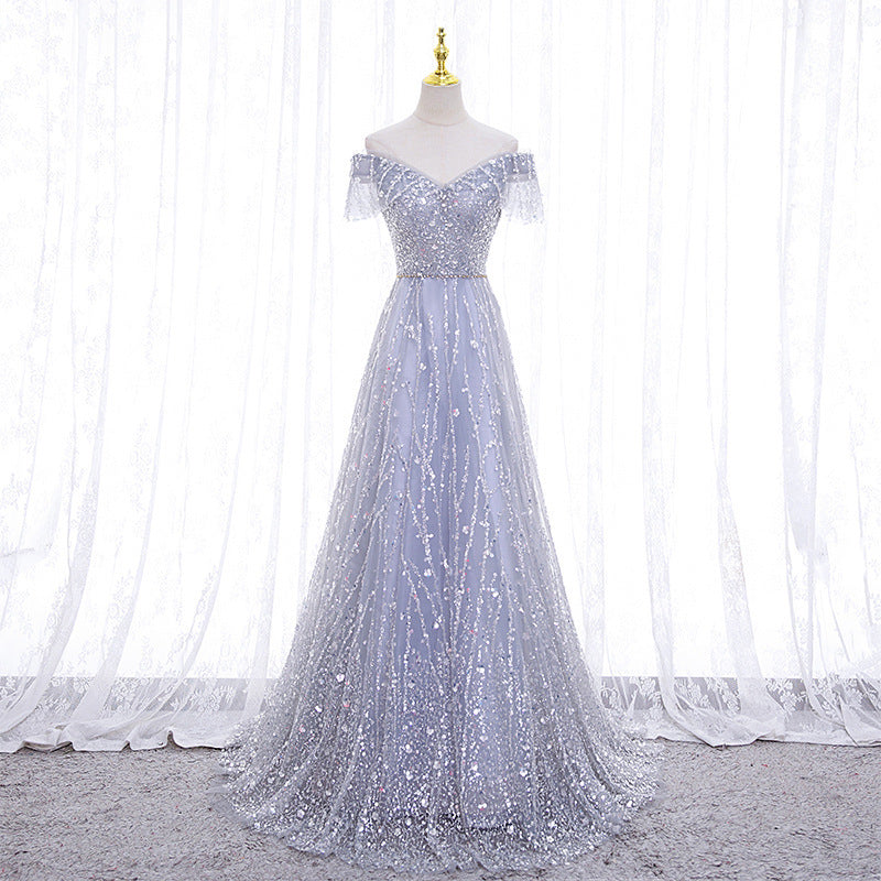 Cross-border wholesale wedding dress fairy temperament deep V-neck dress long waist celebrity party banquet evening dress