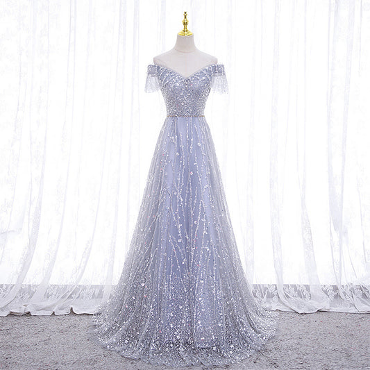 Cross-border wholesale wedding dress fairy temperament deep V-neck dress long waist celebrity party banquet evening dress