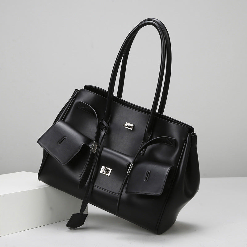 2025 tote bag,  retro fashion large-capacity handbag, high-end simple commuter bag, women can shoulder