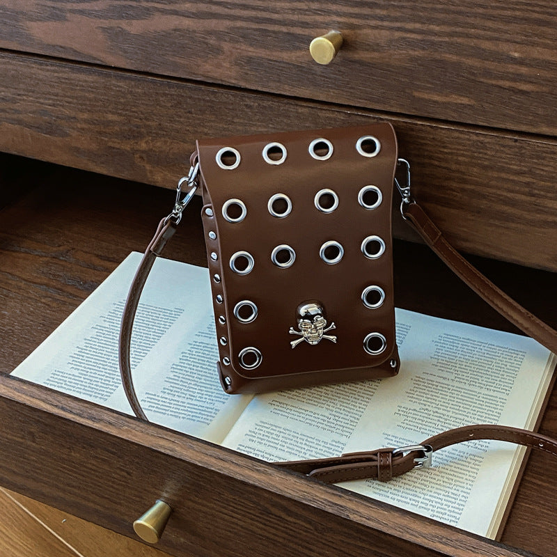 FLOWERSVERSE 2025 Crossbody bag 2025 style unisex punk rivet flip small square bag dark wind skull belt waist bag women