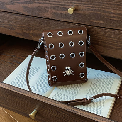 FLOWERSVERSE 2025 Crossbody bag 2025 style unisex punk rivet flip small square bag dark wind skull belt waist bag women