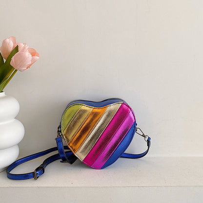 FLOWERSVERSE 2025 Crossbody love bag new women's bag color splicing contrasting color trendy texture PU peach heart shape niche design shoulder bag