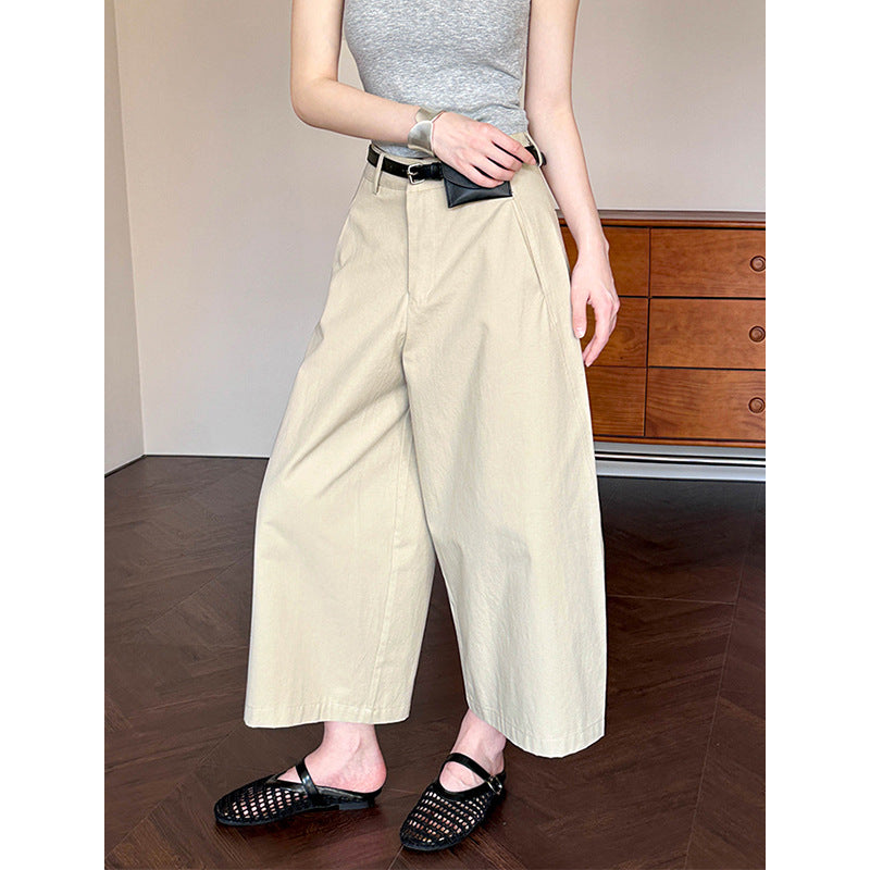 2025  spring new Korean version of casual temperament thin and versatile solid color high-waisted pants wide-leg pants 8006