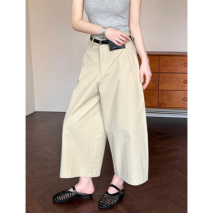 2025  spring new Korean version of casual temperament thin and versatile solid color high-waisted pants wide-leg pants 8006