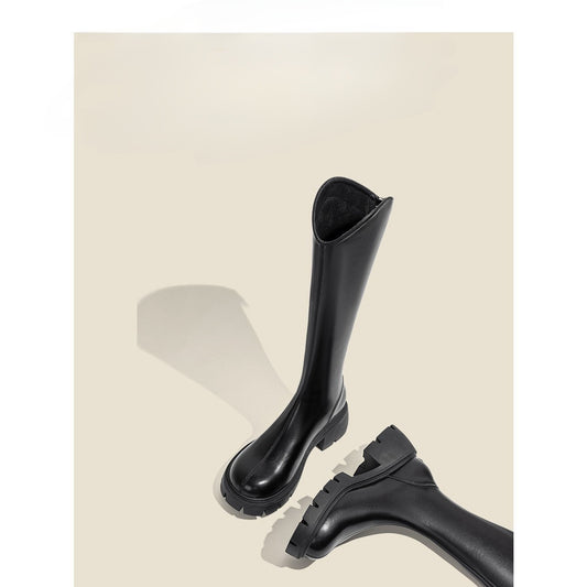 2025  V-mouth boots women's thick-soled high tube small tube circumference thick heel boots knight boots