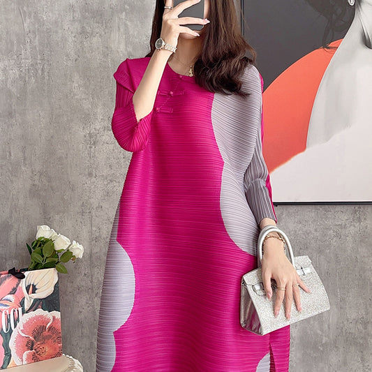 Folded large size splicing and thin Miyake dress femininity fashion spring new  loose women's skirt