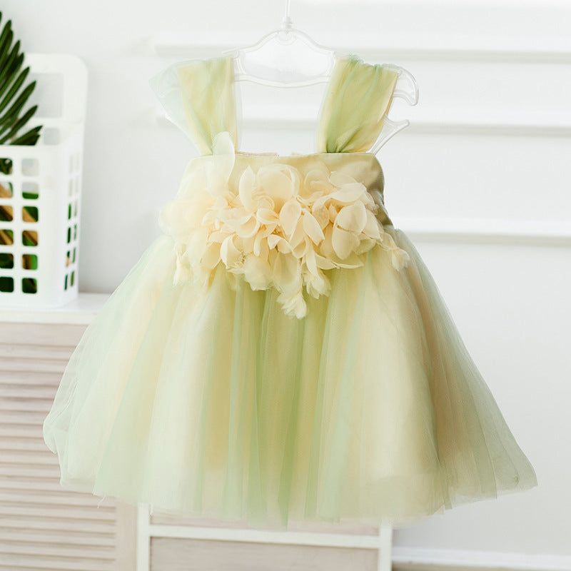 flowersverse One Year Old Celebration Dress Girl Princess Dress Tulle Tutu Baby Summer Clothing Dress Baby Birthday Hundred Days Green Cake Dress