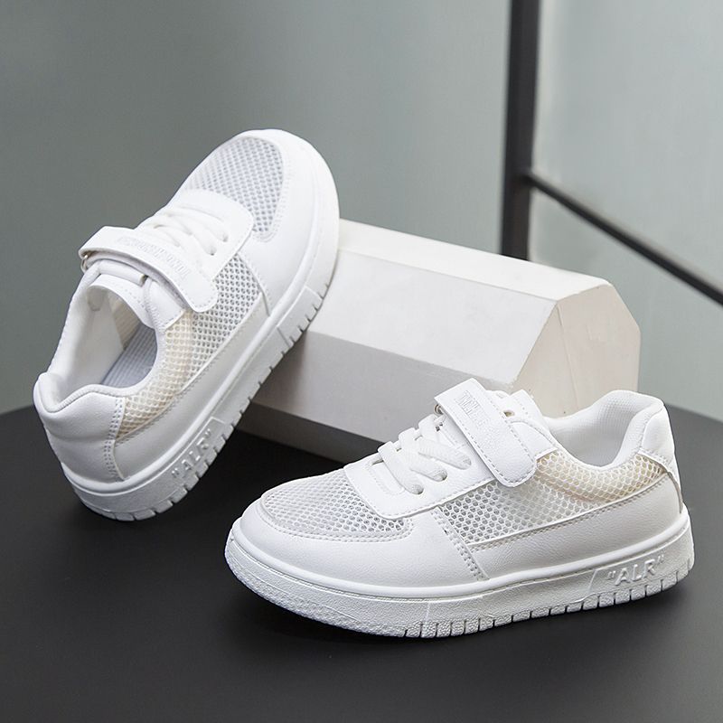 flowersverse No Refund Only for School Designated White Shoes Children's Mesh Boys Girls' Sneakers Medium and Large Children's Leather All-Match Casual