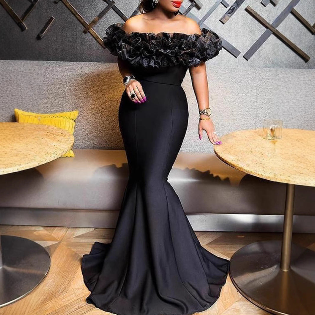 FLOWERSVERSE 2025 New new elastic knitted belt anti-2025 women's clothing lotus leaf one-word shoulder slim small tail women's company