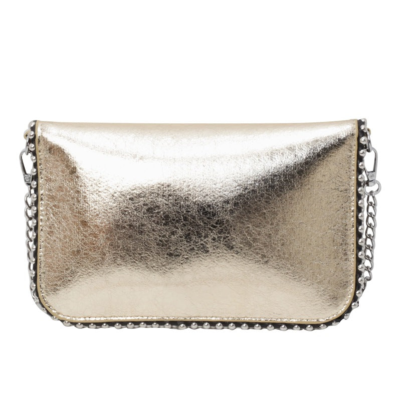 FLOWERSVERSE 2025 Cross-border new chain envelope bag, high-end niche design bead chain matte leopard print bag, messenger women's bag.