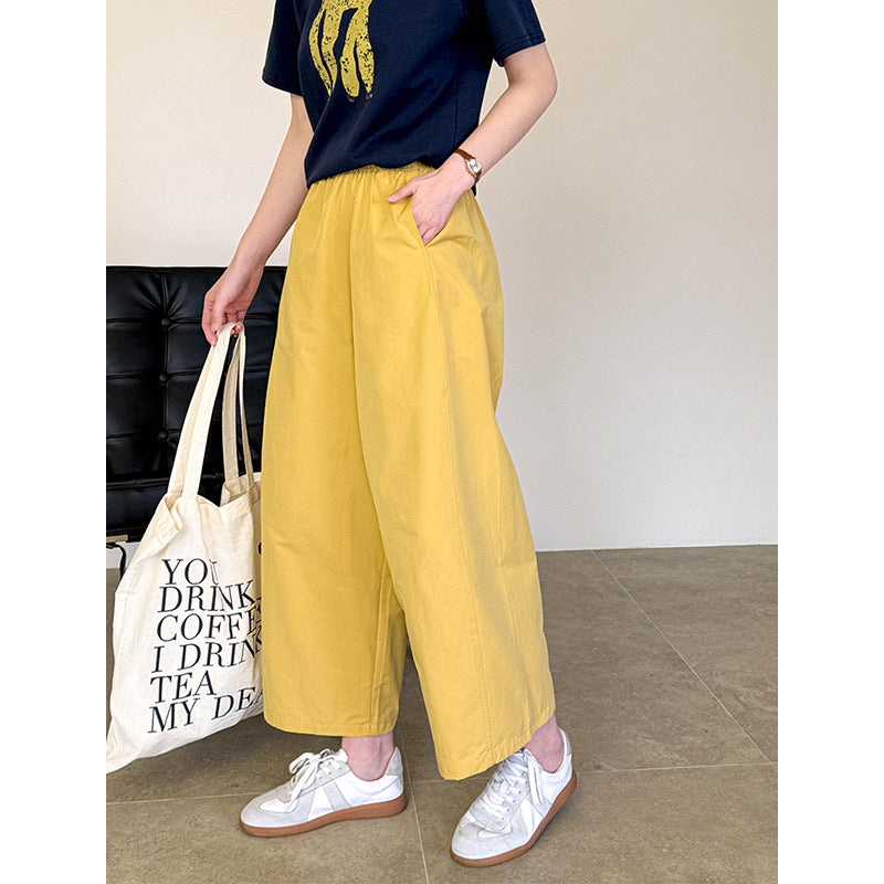 2025  Spring New Korean Version High Waist Elastic Washed Loose Casual Wide Leg Pants Pants 6027