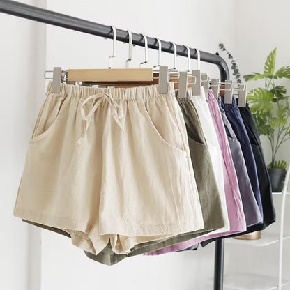 flowersverse Cotton Linen Shorts Women's Summer A- line Outerwear Wide-Leg Pants plus Size Exercise Shorts Cross-Border High Waist Loose Casual Pants