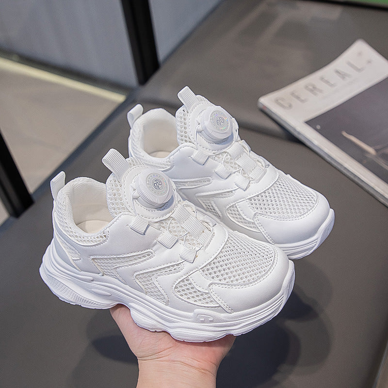 flowersverse Summer New Transparent Net Sneaker Children's Sandals Boys Baby Girl Daddy Shoes Rotating Button White Shoes Fashion