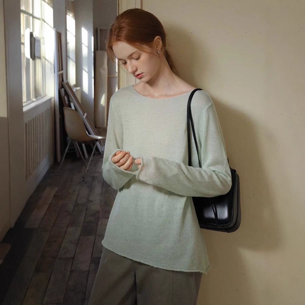 Siyuan, commuter round neck soft waxy versatile lazy cotton wool blended backing sweater knitted sweater women 8902