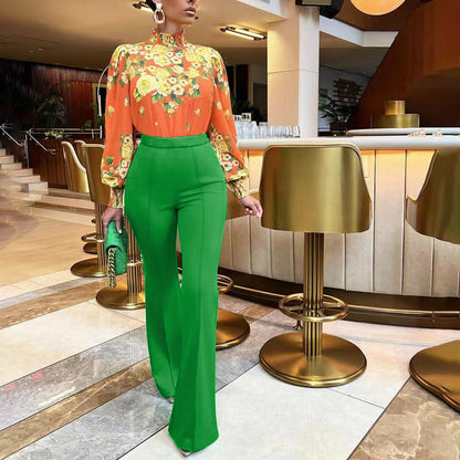 FLOWERSVERSE  European and American New Casual Pants  Spring and Autumn New Temperament Commute Bootcut Pants All-Matching Fashionable Wide Leg Pants Women