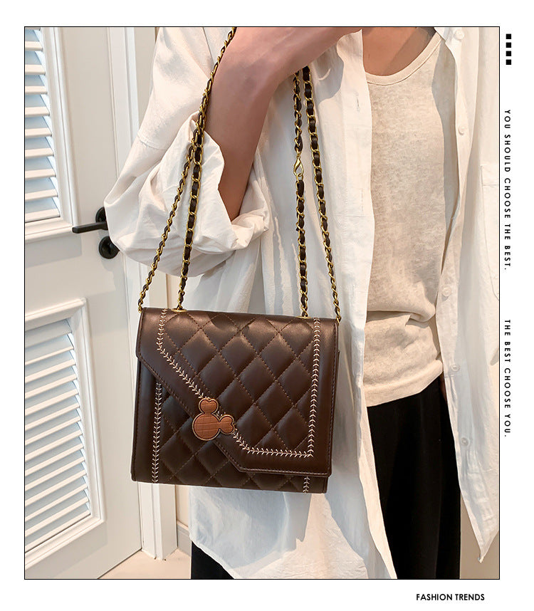 FLOWERSVERSE  New Women's Square Shoulder Bag Elegant Korean Style Messenger Bag Women's Bag Chain All-Match Diamond Quilted Handbag