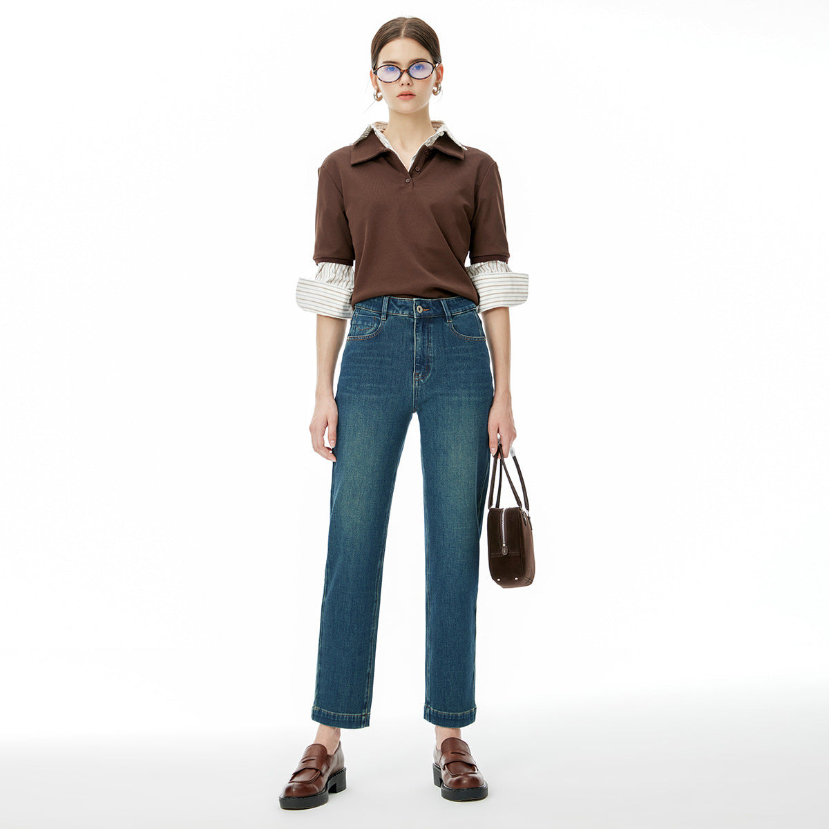 2025 popular autumn and winter new women's clothing slim-fitting high-waisted four-sided elastic denim nine-point pants Vientiane elastic fashion jeans women