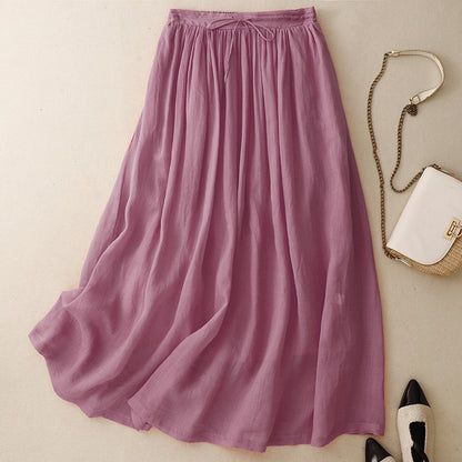 summer new literary and retro national style elastic waist cotton and linen loose and versatile yoga double-layer elegant skirt