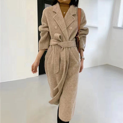 2025 popular popular long-haired solid-color double-sided cashmere coat, double-breasted classic women's coat manufacturer wholesale