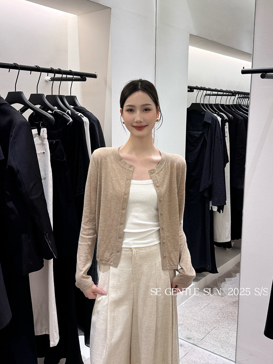 2025 spring and summer new temperament versatile wool knitted cardigan women's long-sleeved sunscreen top 25224