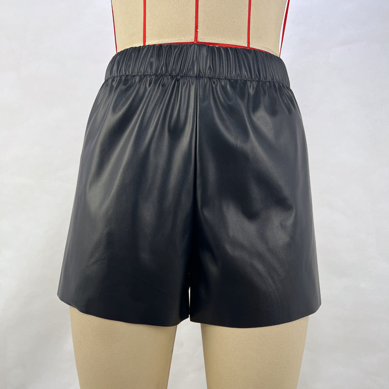 New  women's clothing popular fashion new solid color waist PU leather shorts leather pants children's pants