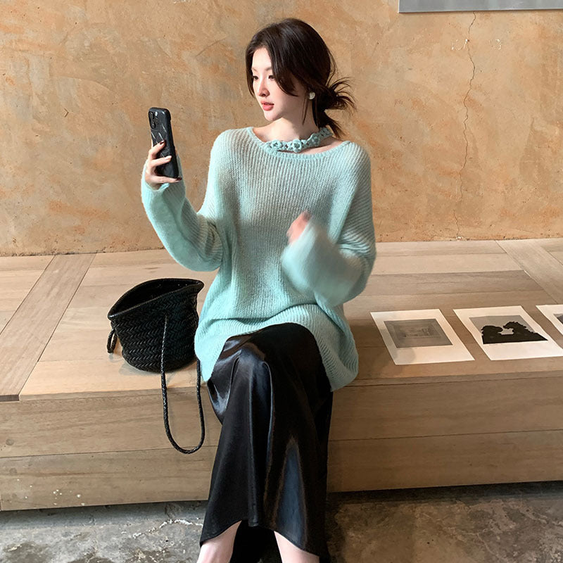 2025 Thirteen Lines  Spring New ins Temperament Elegant Scarf Wool Knitted Sweater Women's 25152