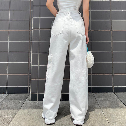 Factory direct sales  Popular trade high waist slim fit multi-pocket overalls jeans women