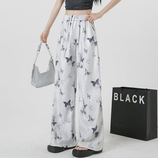 flowersverse Popular Ink Butterfly National Style Casual Pants Women's Sweatpants Summer Trousers New Chinese-Style Loose Wide-Legged Versatile Fashion
