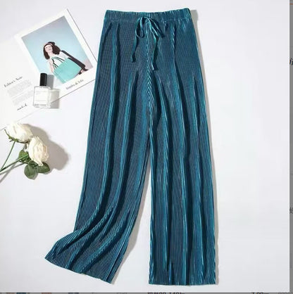 flowersverse Women's Wide-Leg Pants Spring and Summer New Draping plus Size Loose Ice Silk Korean Style Student Ins Chiffon Casual Ankle-Length Pants