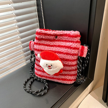 FLOWERSVERSE 2025 Cross-border wind autumn and winter new 2025 New Year's Christmas bag cute plush polka dot striped Popular style parent-child messenger bag