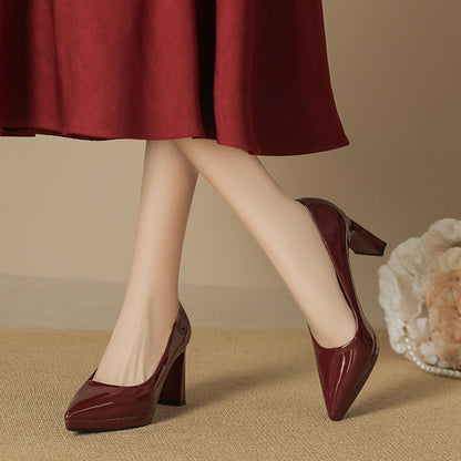 2025 8066-1 Sexy solid color pointed thick heel high heels women's waterproof table bridesmaid shoes Ol professional work single shoes women