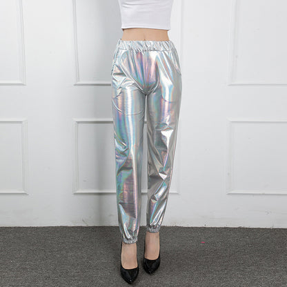 FLOWERSVERSE  Cross-Border New Arrival Casual Sports Street Hip Hop Party Shiny Colorful Trousers Hologram Laser Loose Women's Pants