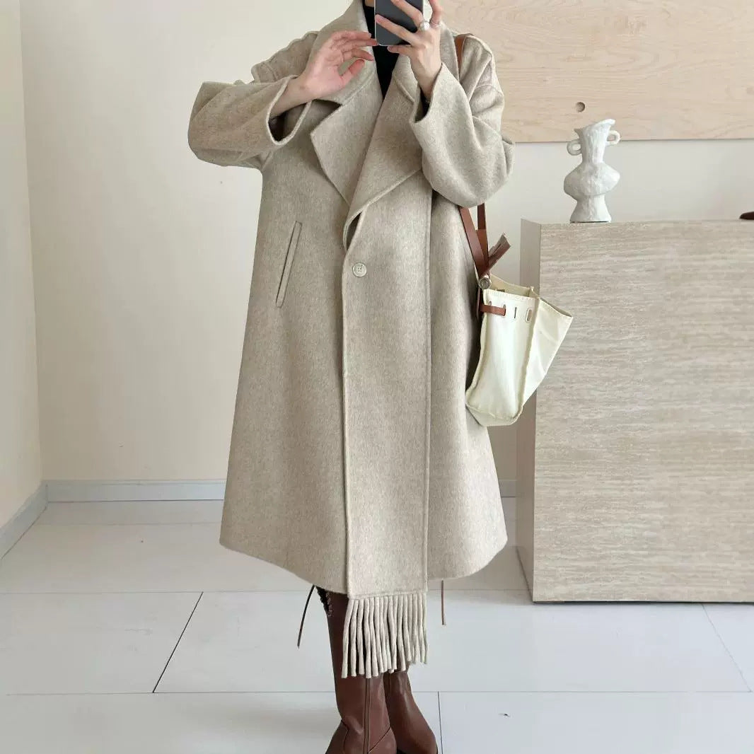 2025 Cashmere wool scarf, suit collar, single-breasted shoulder sleeves, extended double-sided woolen cashmere coat, autumn and winter.