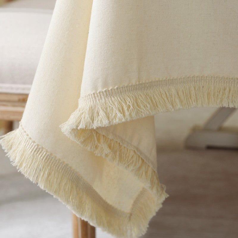 2025 Lexuanxiu New tablecloth wholesale cotton and linen thickened hollow phoenix tail splicing simple ins log wind picnic tablecloth