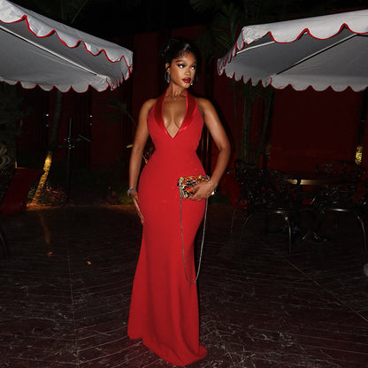 FLOWERSVERSE 2025 spring new New 2025 women's clothing Spice Girls deep V sleeveless sexy backless slim hip dress