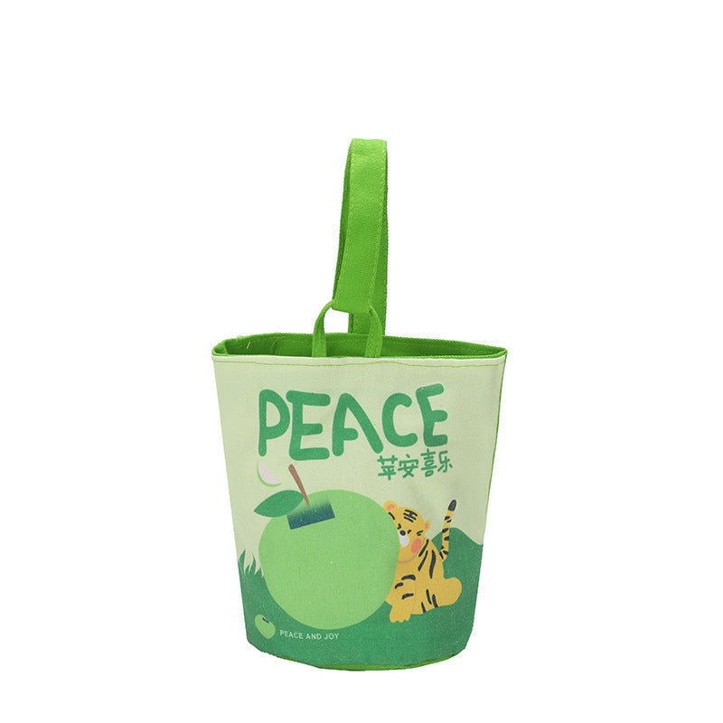 FLOWERSVERSE  New Cartoon Canvas Bag Bucket Bag Printed Cute Small Handbag Contrast Color Bento out Rabbit Small Carrying Bag