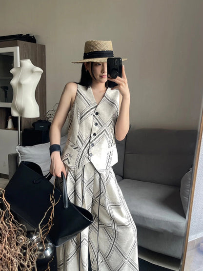 Siyuan old money wind summer vacation leisure relaxation comfortable Tencel linen vest vest women's wide-leg pants set