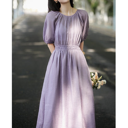 2025 [A purple dress, romantic love] Elegant  holiday style, ramie dress, long skirt, summer women's clothing
