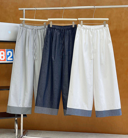 2025  Spring New Korean Edition Fashion Casual Loose Edge Striped High Waist Drawstring Jeans 22177