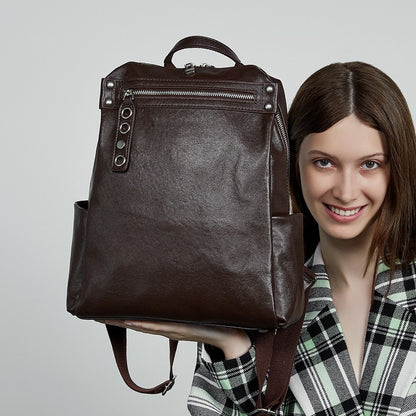 Large capacity first layer vegetable tanned cowhide backpack fashion travel backpack leather women's bag